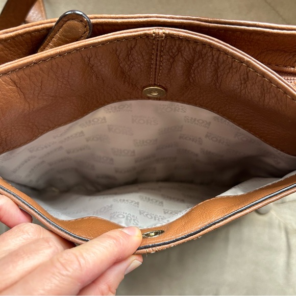 Michael Kors Cognac Brown Gold Leather Crossbody Purse - Picture 6 of 8